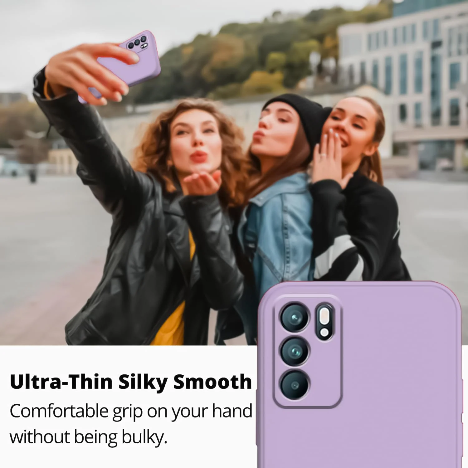 DL3 Mobilak Liquid Silicone Protective Case with Soft Microfiber Lining with Full Camera Protection for OPPO Reno 6 5G - Lavender