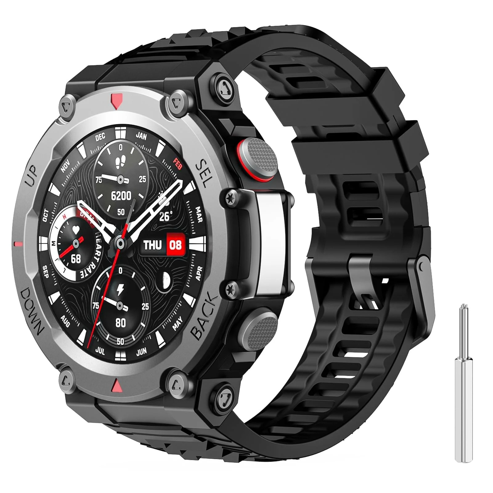 DL3 Mobilak Strap Compatible with Amazfit T-Rex 3, Men Women Sport Waterproof Soft Breathable Silicone Watch Bands Compatible with Amazfit T-Rex 3 with 1 Install Tool - Black