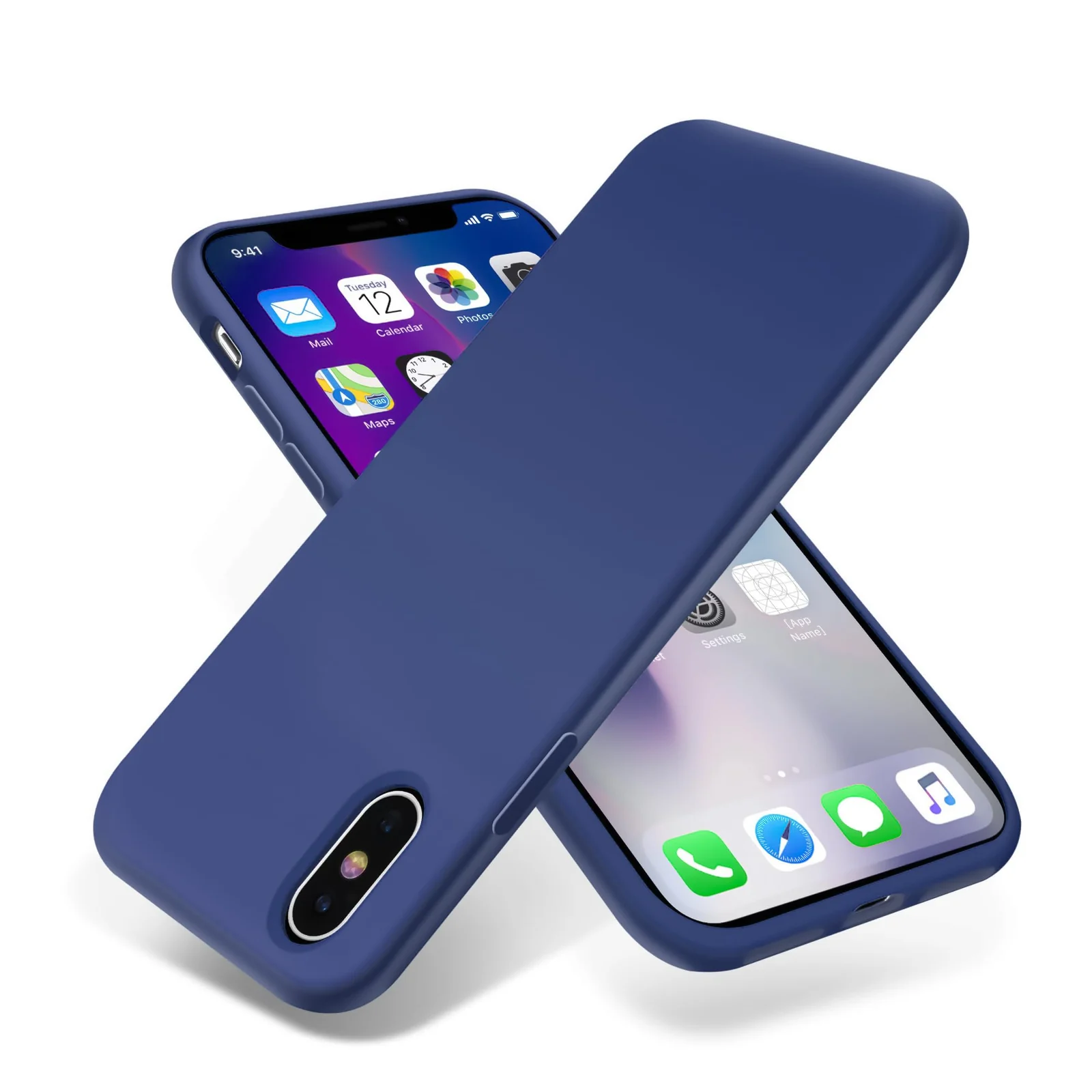 DL3 Mobilak Liquid Silicone Case for iPhone X / iPhone XS, Shock-absorbing protection, Scratch-resistant surface, Soft microfiber lining - A.Royal Blue