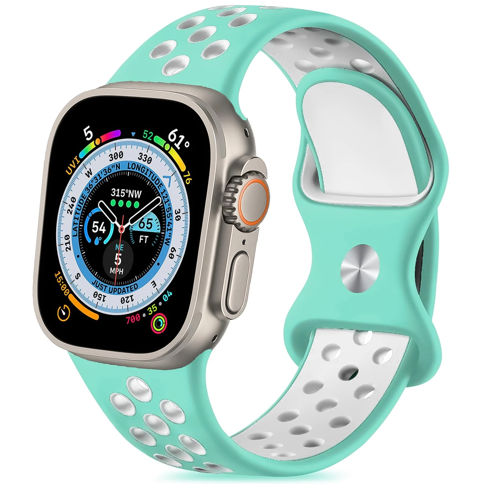 38mm/40mm/41mm — DL3 Mobilak Sport Strap For Apple Watch 49mm 45mm 44mm 42mm 41mm 40mm 38mm, Breathable Silicone Double Hole Band, for iWatch Ultra 2 Series 9 8 7 6 5 4 3 SE (&, 38mm/40mm/41mm) - Cyan & White