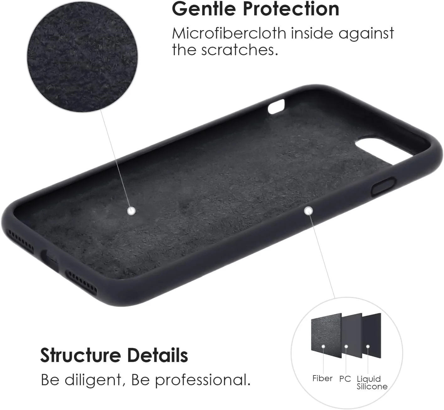 DL3 Mobilak Liquid Silicone Case for iPhone 7 / 8, Shock-absorbing protection, Scratch-resistant surface, Slim, lightweight profile - Deep Gray