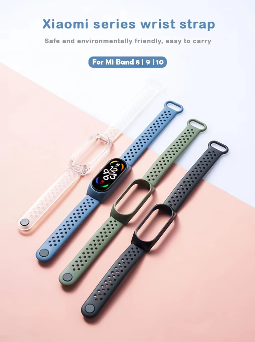 DL3 Mobilak Xiaomi Mi Band 10/9 / 8 Protective Sport Band with Case, Soft Silicone Strap with Built-in Cover, Breathable Vent Holes For For Xiaomi Smart Band 10/9/8 - Grey