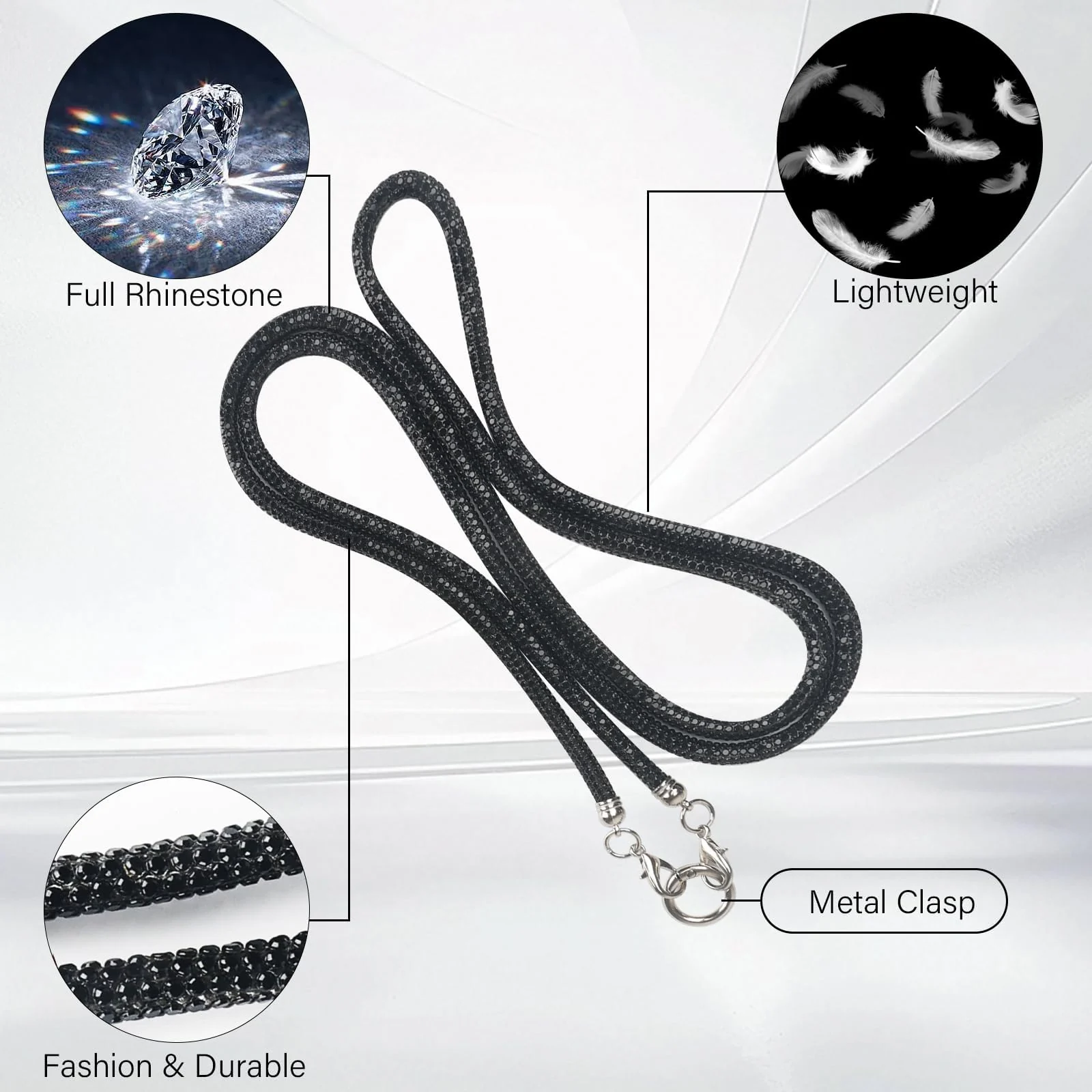 DL3 Mobilak Phone Crossbody Lanyard, Crystal Phone Lanyard with Full Rhinestone Bling Glitter, Bling Phone Strap for Most Phone, iPad, Handbag, Wallet, Phone Neck Holder for Women - Gray