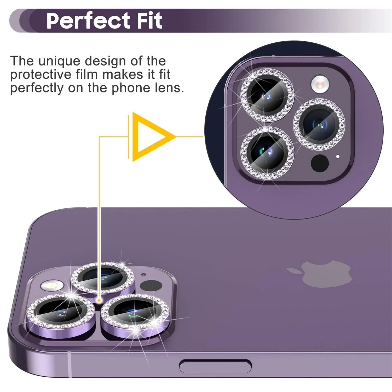 DL3 Mobilak Camera Lens Protector For iPhone 15 Pro/iPhone 15 Pro Max, [Keep Original Shooting] Tempered Glass Screen Protector Metal Individual Camera Cover, Case Friendly - Diamond Purple