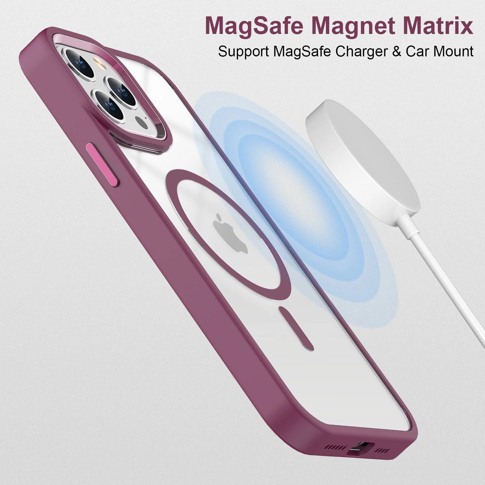 DL3 Mobilak Clear TPU Case for iPhone 13 Pro (6.1 Inch), Compatible with MagSafe accessories, Shock-absorbing protection, Anti-fingerprint finish - Wine Red