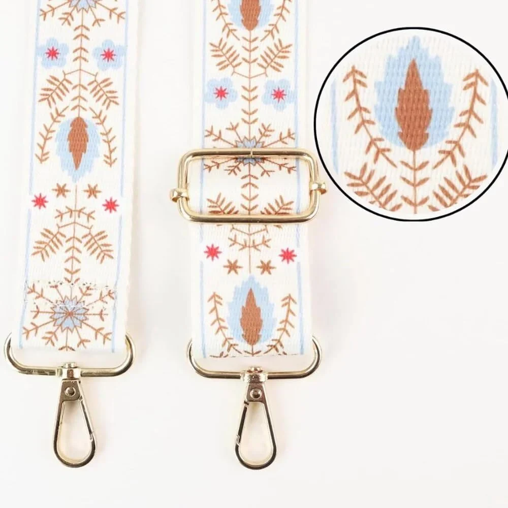 DL3 Mobilak Adjustable Wide Crossbody Bag Strap for Women, Replacement Shoulder Strap for Handbags, Totes & Purses with Elegant Embroidered Pattern and Metal Hooks - Beige/Brown