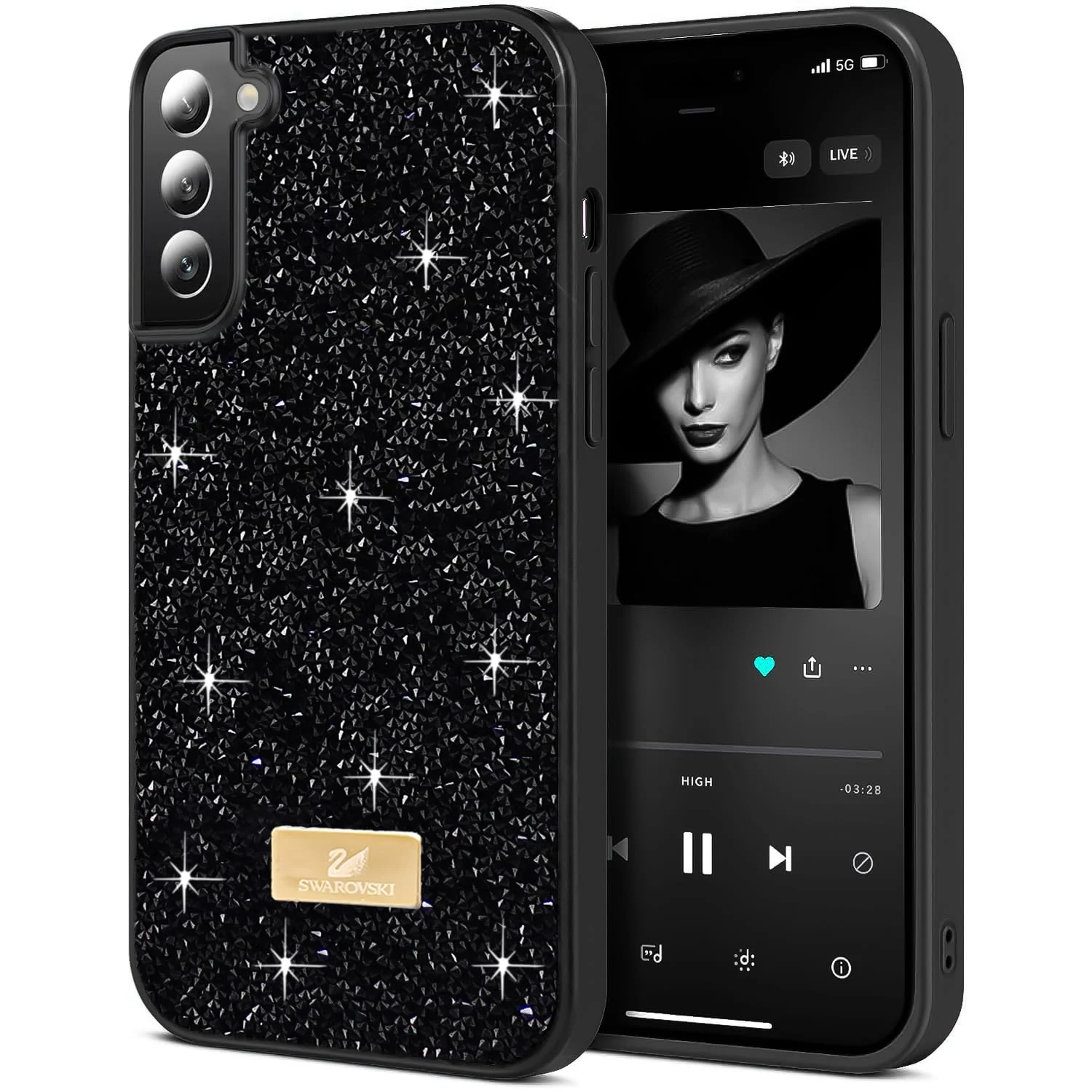 Case For Samsung Galaxy S22 5G Case Glitter, Sparkle Diamond Crystal Bling Case with Bling, Ultra Thin Lightweight Full Body Shockproof Anti-Scratch Protective Cover - Black