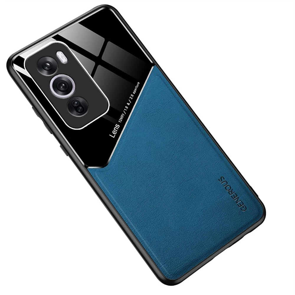 DL3 Mobilak Faux Leather and Plexiglass Protective Case with TPU Frame and Magnetic Car-Mount Support for OPPO Reno 12 Pro 5G - Blue