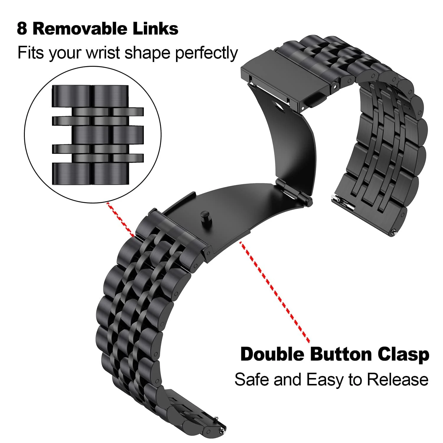 DL3 Mobilak Strap Metal 22MM Bands For Samsung galaxy watch3 45mm /galaxy 46mm/Gear S3/Huawei watch GT3 46MM/GT2E/GT2 Pro/GT GT2 46MM/Magic Watch2 46mm/Amazfit GTR 2/2e/3/3pro/4 - Black