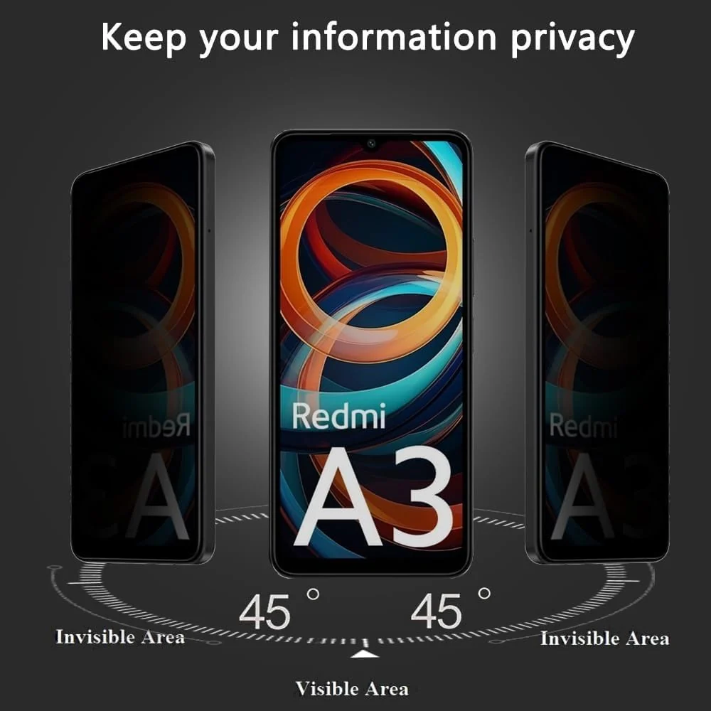 DL3 Mobilak Privacy Full Glass Screen Protector For Xiaomi Redmi A3 - Black