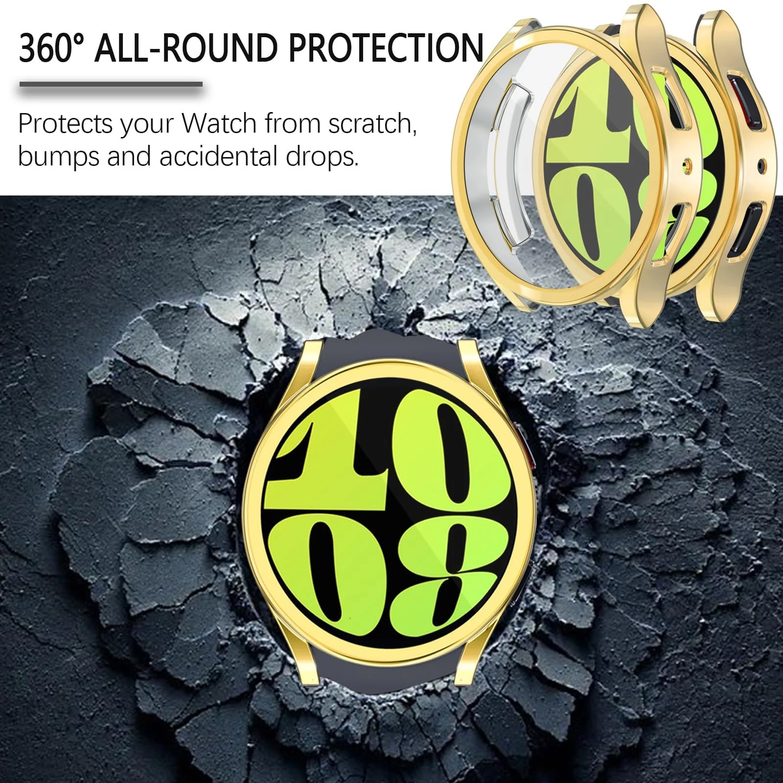 DL3 Mobilak Screen Protector Case for Samsung Galaxy Watch 6 44mm, Flexible TPU Cover Shockproof Protective Case Plated Bumper Shell Galaxy Watch 6 44mm - Gold