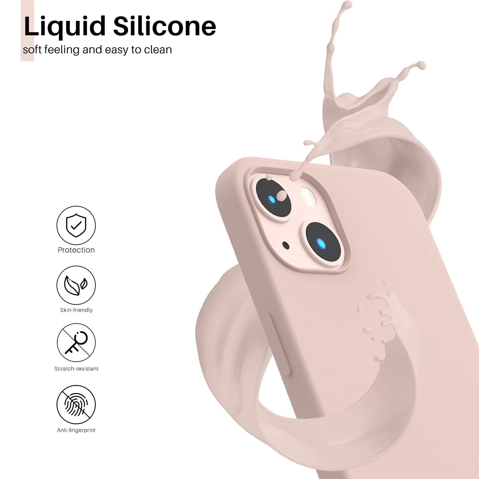 "DL3 Mobilak Liquid Silicone Protective Case with Soft Microfiber Lining for iPhone 15 Plus, iPhone 14 Plus "" - Pink Sand"