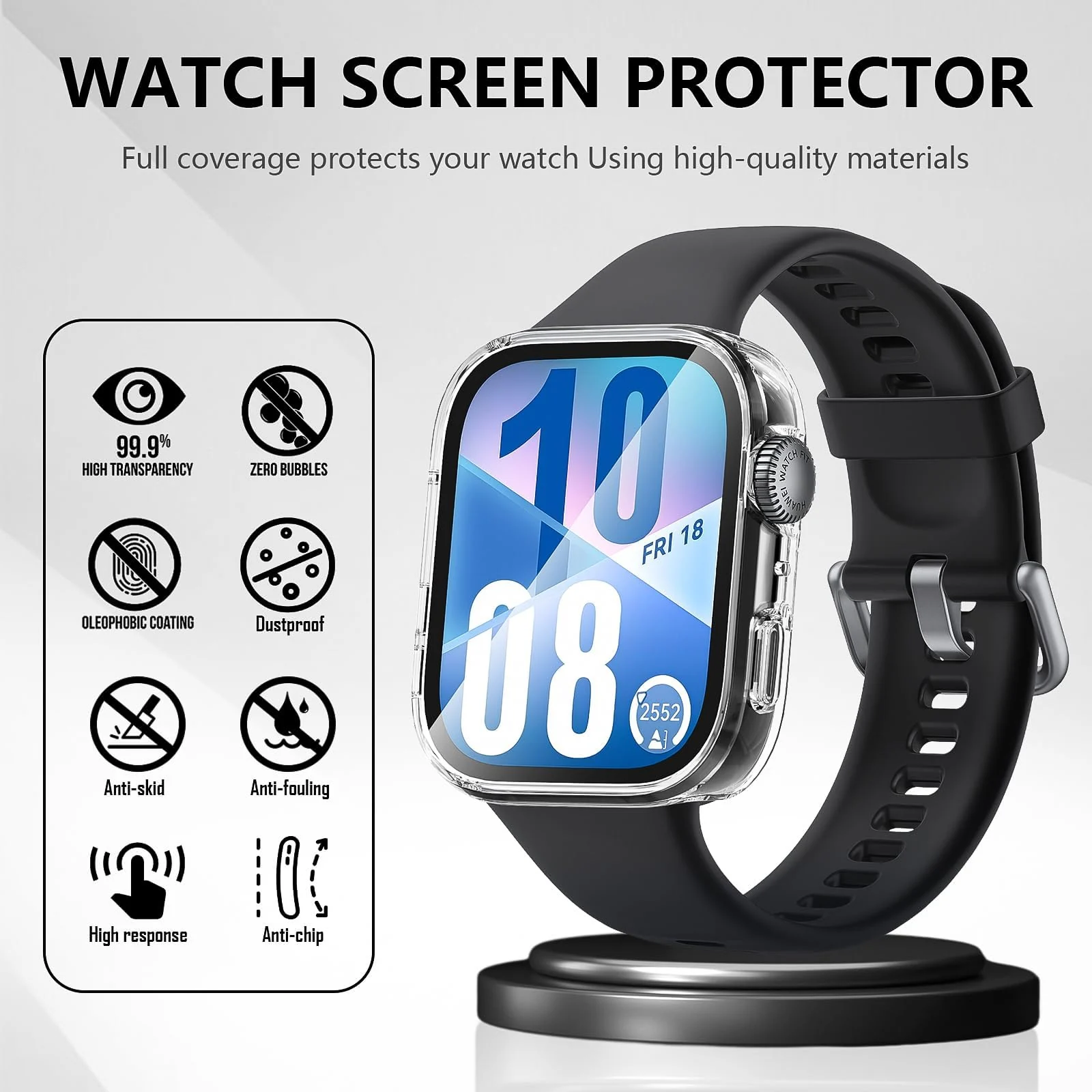 DL3 Mobilak Case Compatible with Huawei Watch Fit 4, Full Coverage Slim Hard Case Protective Bumper Built-in Tempered Glass Screen Protector Shell for Huawei Watch Fit 4 - Clear