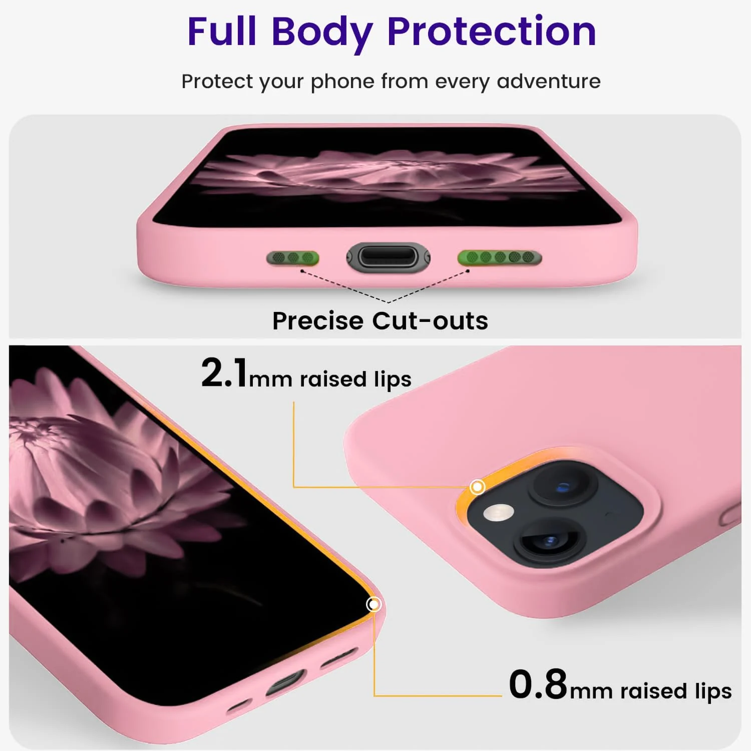 DL3 Mobilak Compatible with iPhone 13 / iPhone 14 (6.1 Inch) Case, Liquid Silicone Case, Full Body Protective Cover, Shockproof, Slim Phone Case, Anti-Scratch Soft Microfiber Lining - A. Pink
