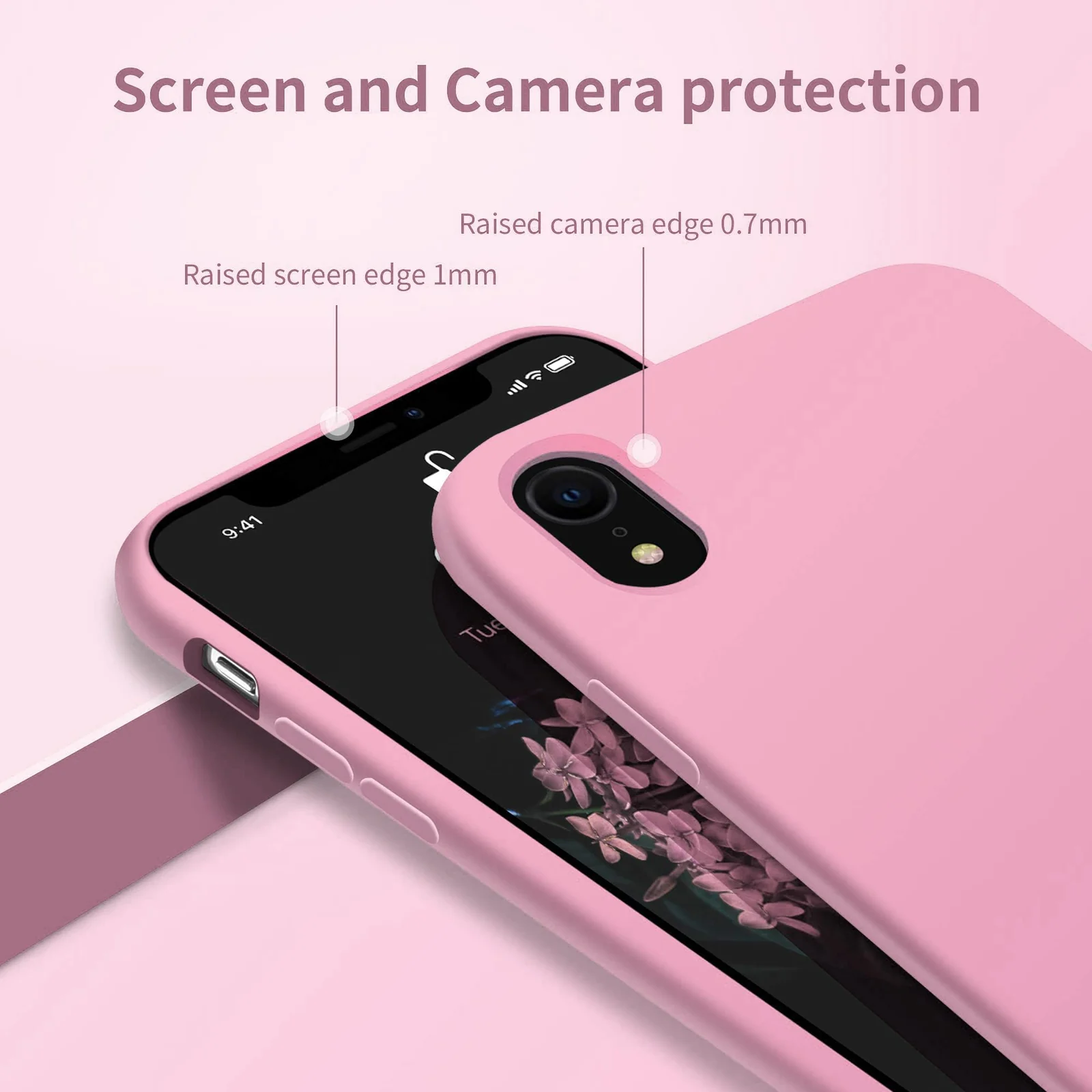 DL3 Mobilak Liquid Silicone Protective Case for iPhone XR with Camera Protection and Microfiber Lining - Pink 2