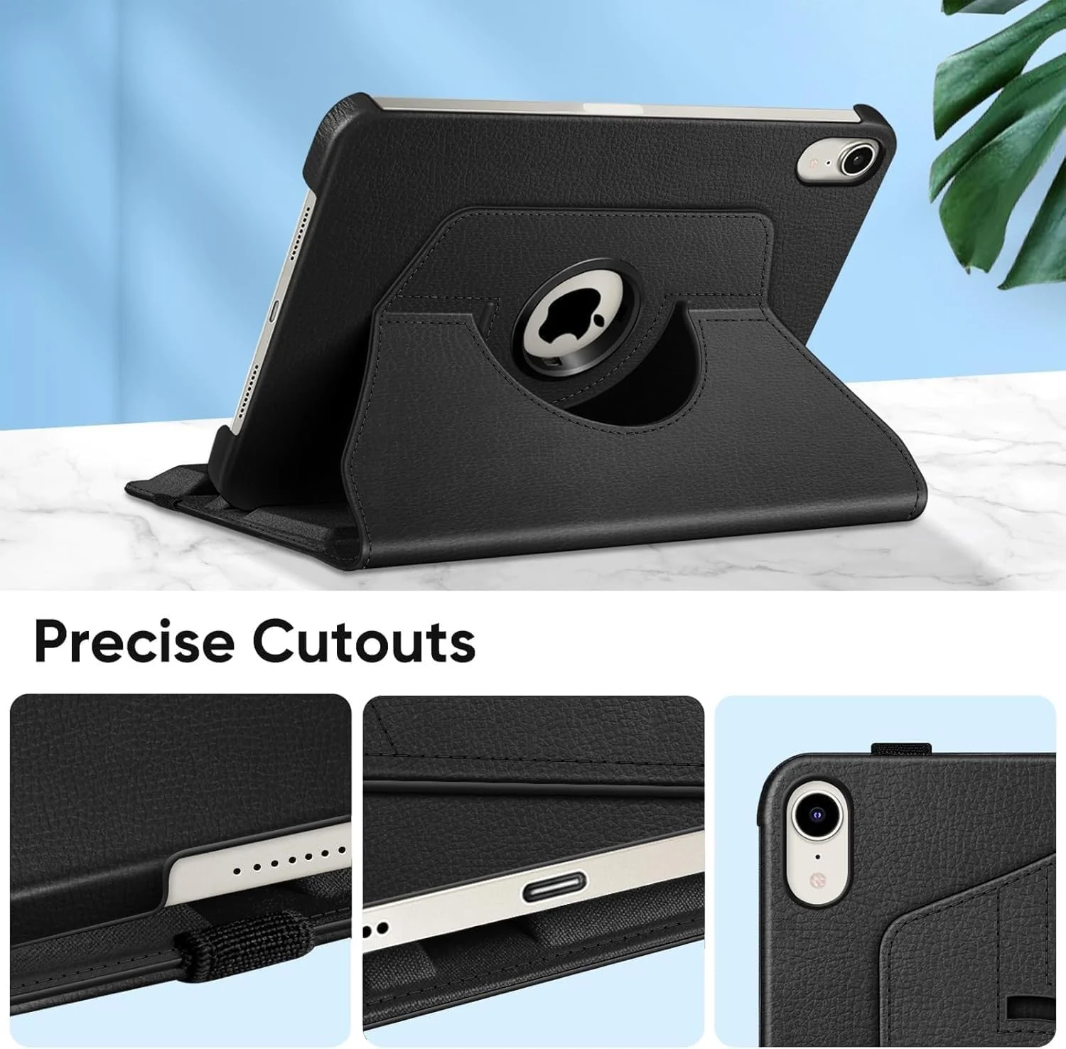 DL3 Mobilak Protective Cover for iPad Pro 11-Inch M4 2024, 360° Rotatable Smart Stand, Leather Folio Flip Cover with Multi-Angle Viewing, Auto Wake Sleep - Black