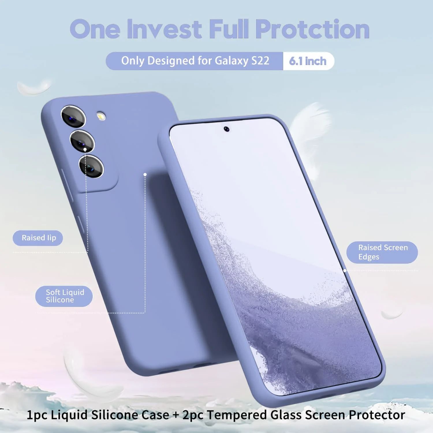 DL3 Mobilak Liquid Silicone Protective Case with Soft Microfiber Lining with Full Camera Protection for Samsung Galaxy S22 5G - Baby Blue