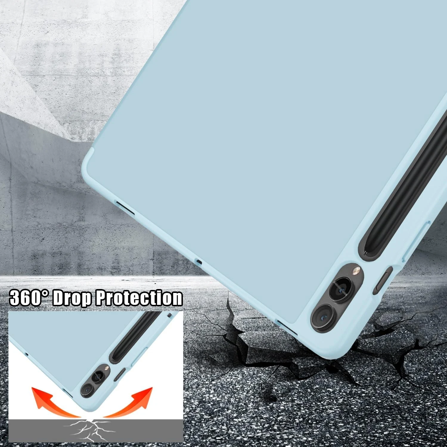 DL3 Mobilak For Samsung Galaxy Tab S8+ Plus 2022 / S7 FE 2021 / S7+ Plus 2020 12.4-Inch Case, Smart Stand, Pencil Holder, Shockproof Slim Lightweight Leather Cover, Modern Abstract Design - Sky Blue