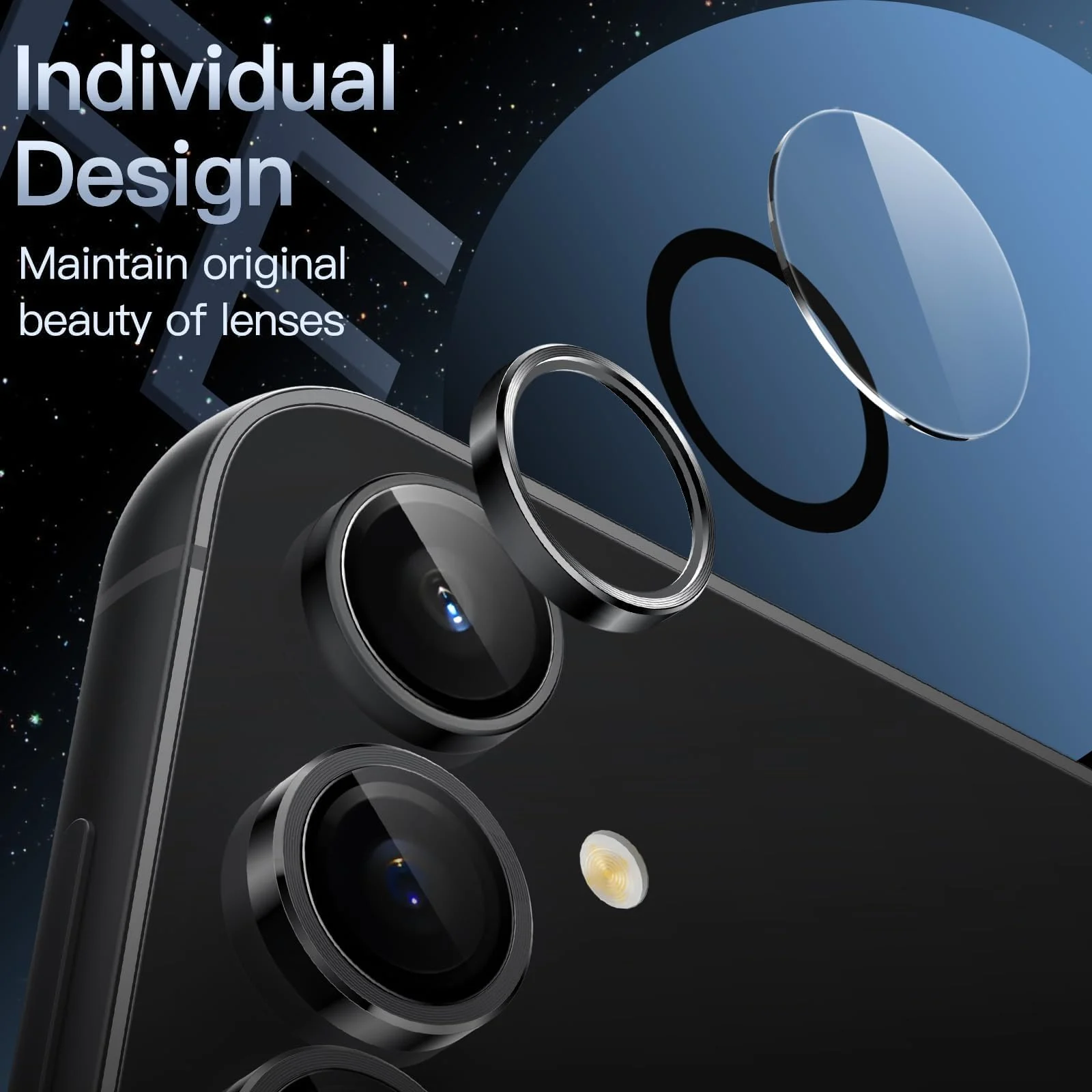 DL3 Mobilak Camera Lens Protector for Samsung Galaxy A05s Accessories, 9H Tempered Glass Metal Individual Ring Camera Cover Screen Protector, Case Friendly, Anti Scratch - Black