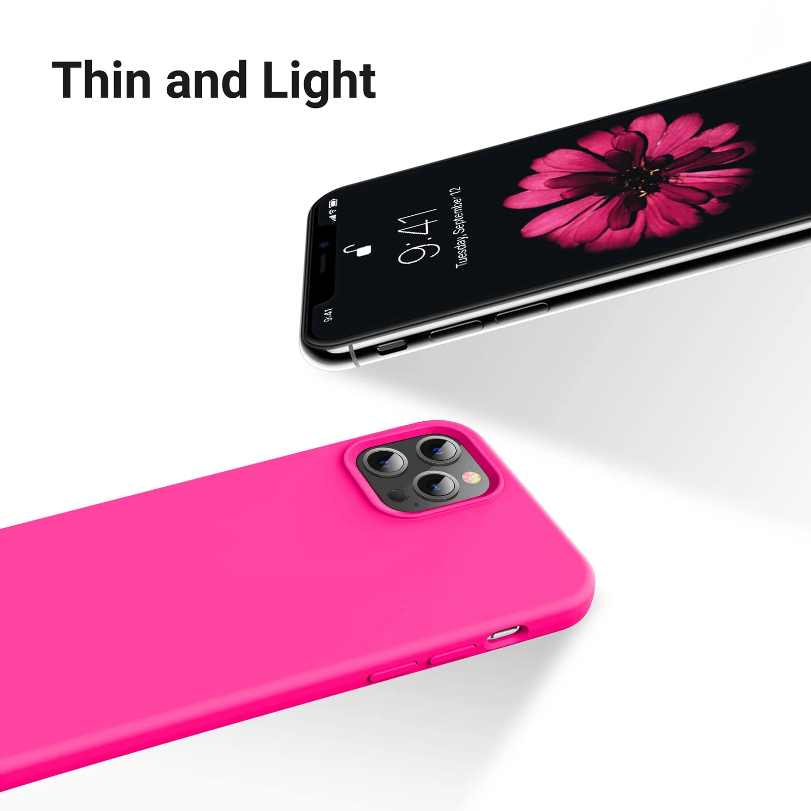 DL3 Mobilak Liquid Silicone Protective Case for iPhone 15 Pro Max with Camera Protection and Microfiber Lining - Hot Pink