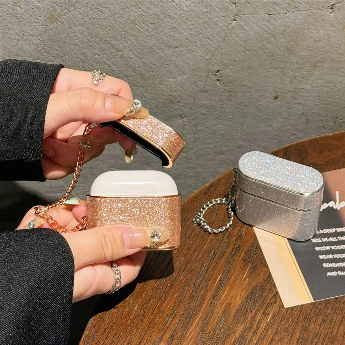 DL3 Mobilak DL3 Mobailk Compatible with AirPods 3 Cute Sparkle Bling Shiny Case for Girls Women, Premium Glitter Protective Cover for AirPod 3rd Generation 2021 with Metal Chain & Removal Tool - Silver
