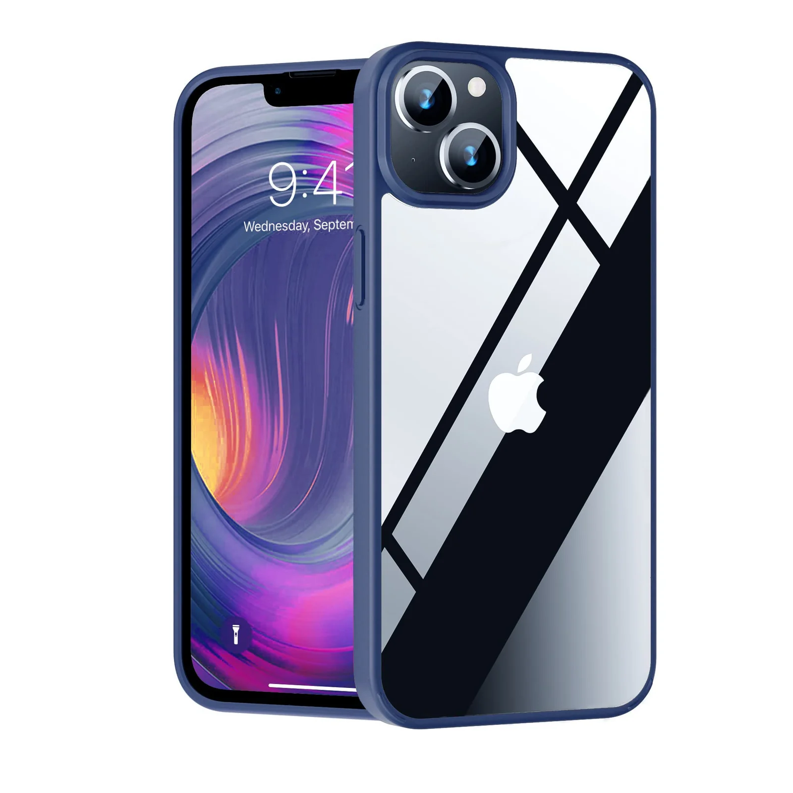 DL3 Mobilak Case Compatible With iPhone 14 (6.1 Inch), Clear Case Shockproof Hard PC +Soft Silicone [Not Yellowing] Transparent Protective Slim Case Phone - Blue