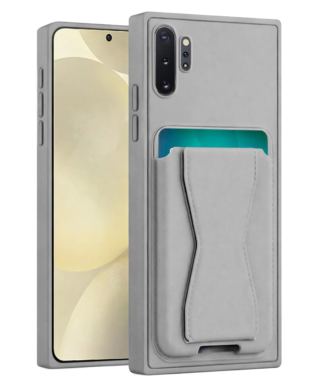 DL3 Mobilak Leather Wallet Case Compatible with Samsung Galaxy Note 10+ Plus, Leather Back Cover With TPU Frame, Shockproof Protective Phone Case with Card Holder Stand - Gray