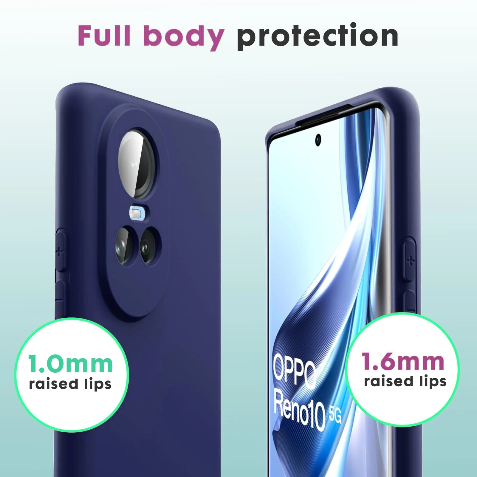 DL3 Mobilak Liquid Silicone Protective Case with Soft Microfiber Lining with Full Camera Protection for OPPO Reno 10 5G / OPPO Reno 10 Pro 5G - Blue 2