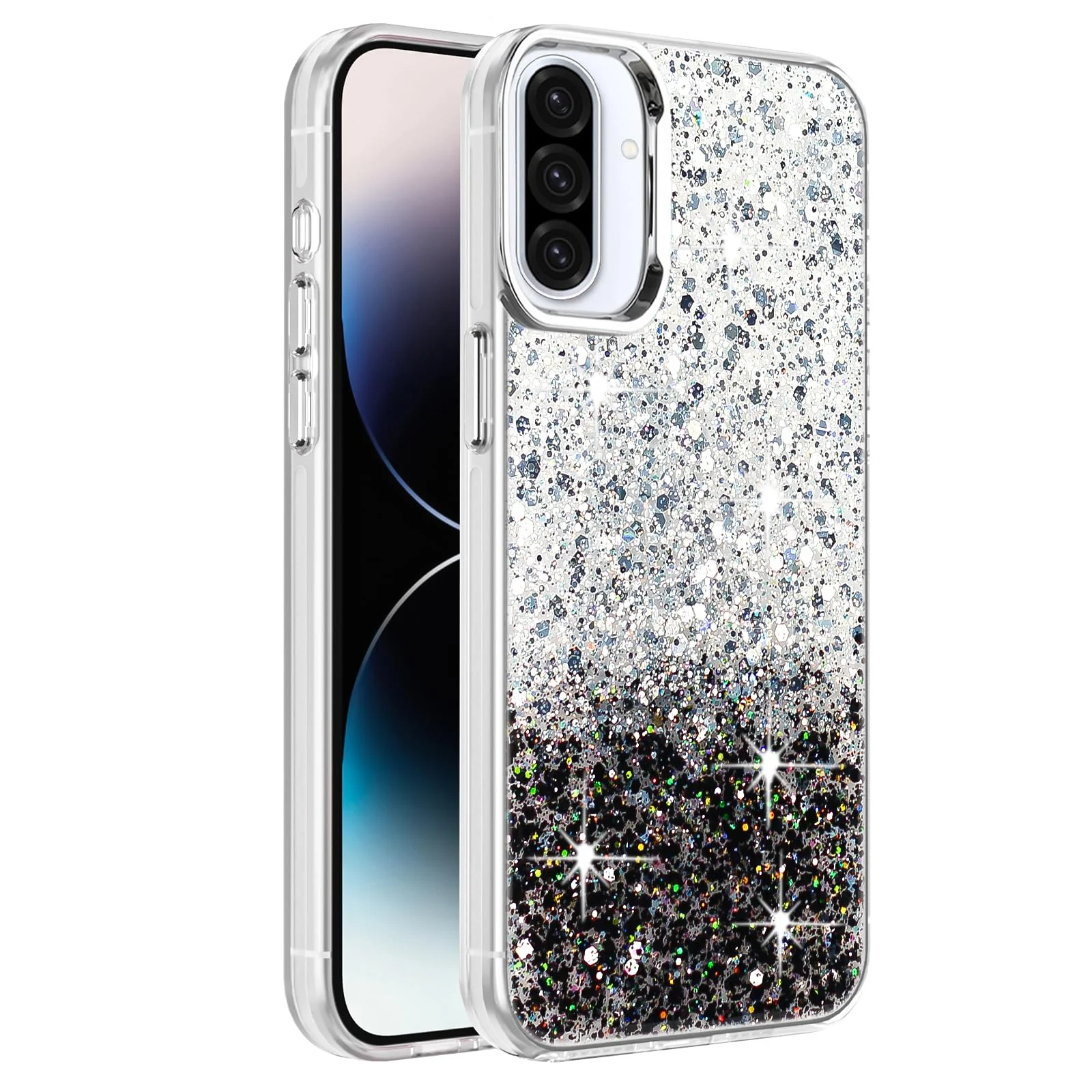 DL3 Mobilak Glitter Protective Case for Samsung Galaxy A36 5G / Samsung Galaxy A56 5G, Supports wireless charging, Camera protection, Shock-absorbing protection - White Black
