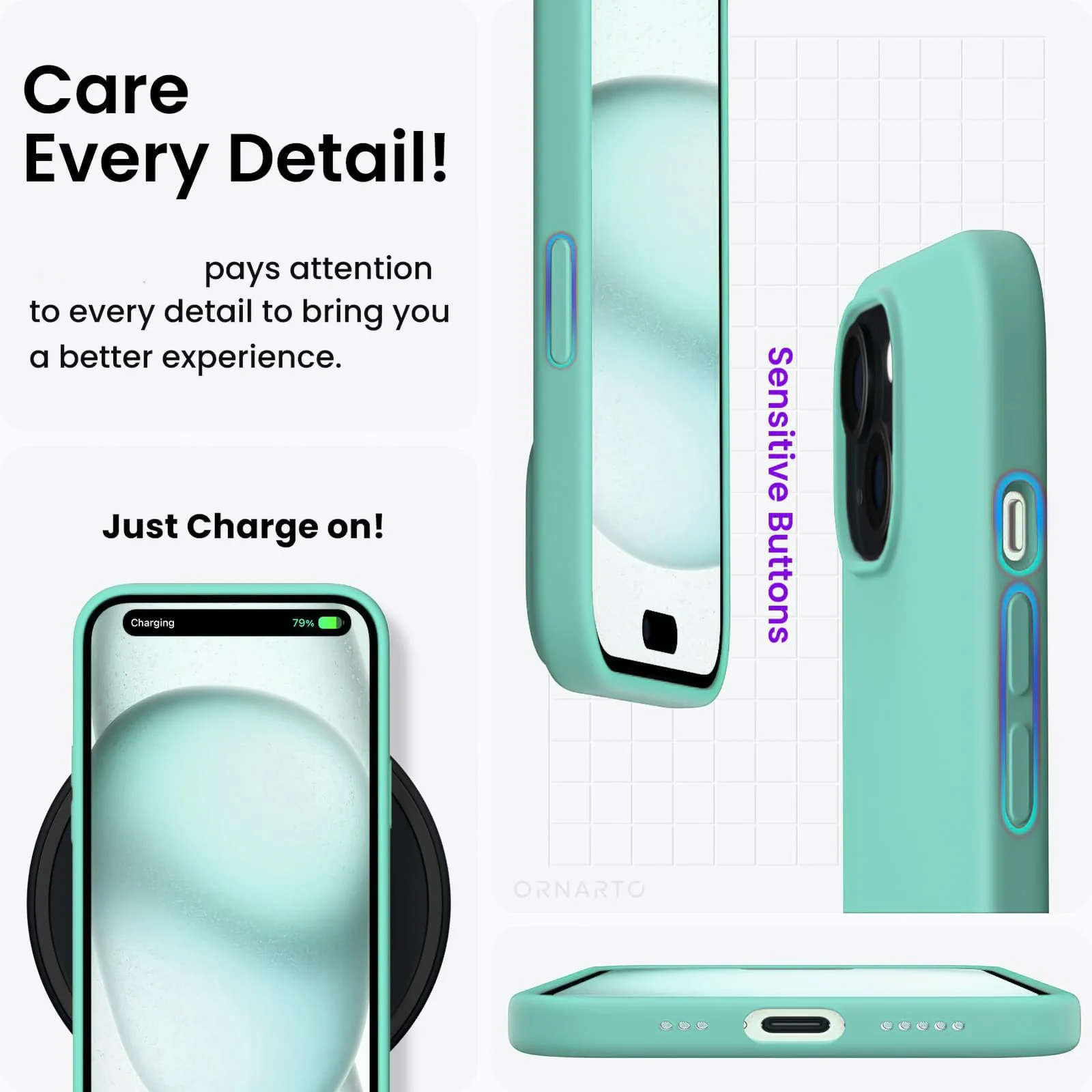 DL3 Mobilak Compatible with iPhone 15 Case 6.1, Slim Liquid Silicone 3 Layers Full Covered Soft Gel Rubber Phone Case Protective Cover 6.1 Inch - Turquoise