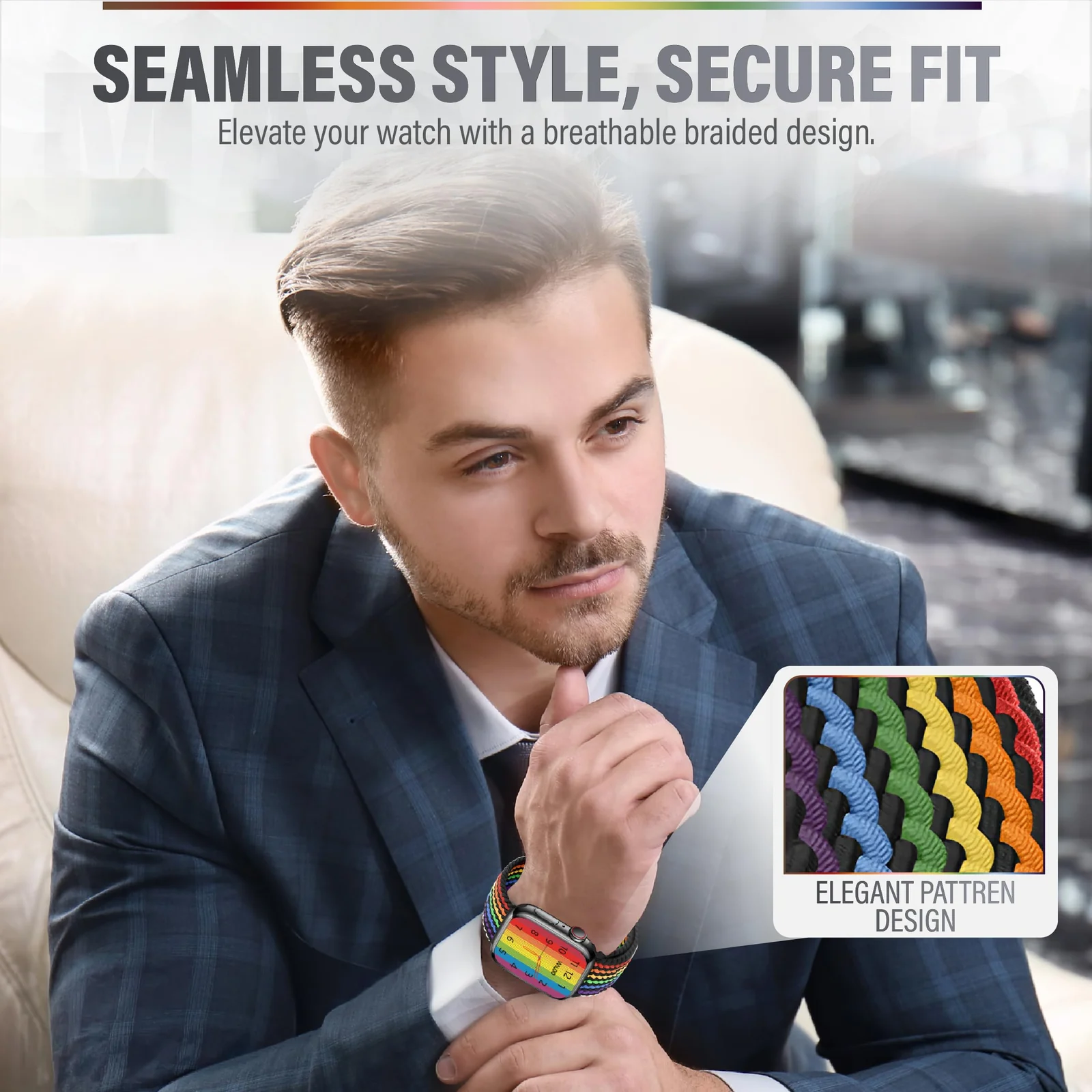 DL3 Mobilak Sport Solo Loop Compatible with Apple Watch Band 42mm 44mm 45mm 46mm 49mm for Women Men, Magnetic Strap Stretchy Braided Wristband for iWatch Series 11 10 9 8 7 6 5 4 3 Ultra 3 2 1 SE SE2 - Colorful Black