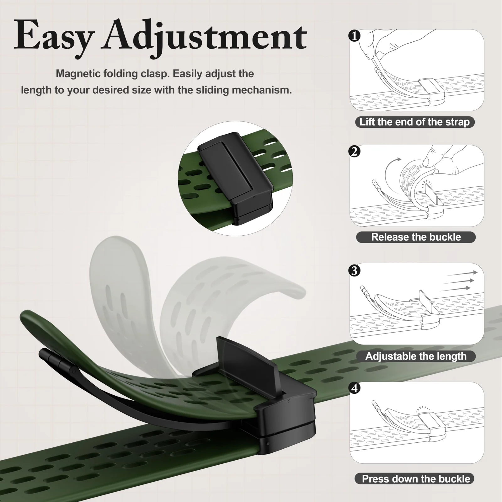 DL3 Mobilak Silicone Strap Compatible with Huawei Watch Fit 3 Magnetic Metal Buckle Sport Silicone Breathable Strap for Huawei Watch Fit 3 Band Quick Release Soft Replacment Wristband - Green