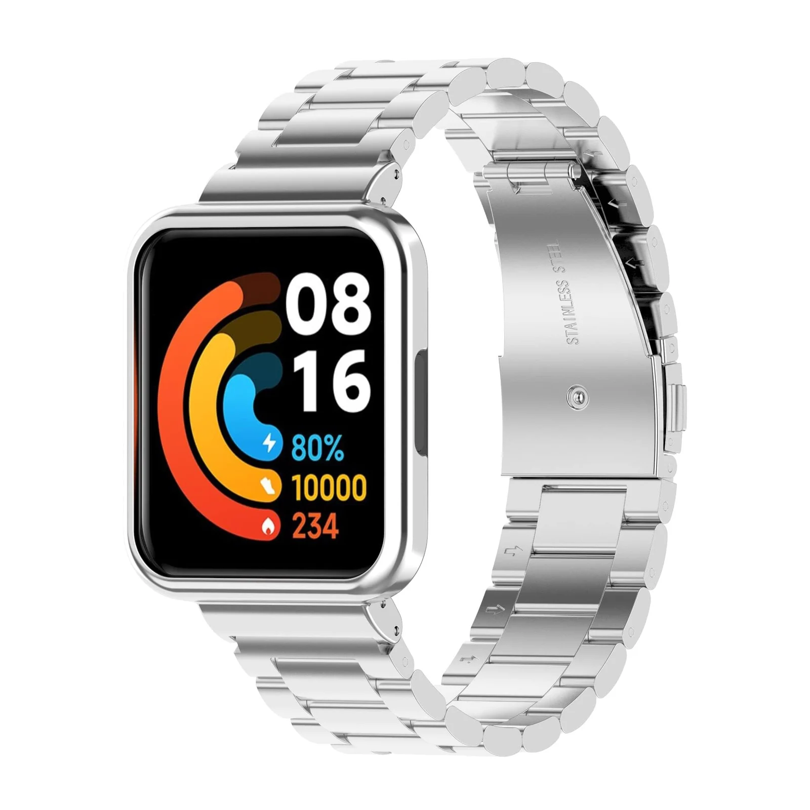 DL3 MOBILAK Adjustable Stainless-Steel Watch Strap with Case for Xiaomi Redmi Watch 2 Lite and Poco Watch and Horloge 2 - Silver