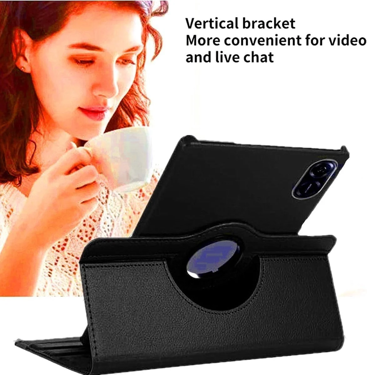 DL3 Mobilak Protective Cover for Xiaomi Redmi Pad 2 2025 11 inch, 360° Rotatable Smart Stand, Leather Folio Flip Cover with Multi-Angle Viewing, Auto Wake Sleep - Black