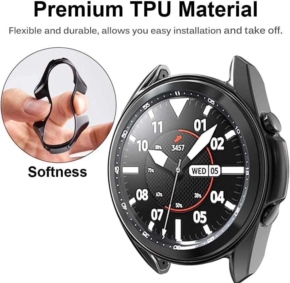 DL3 Mobilak Case Compatible with Samsung Galaxy Watch 3 45mm Case All-Around Screen Protector Watch Soft TPU Shockproof Cover Slim Guard Thin Bumper Shell Protector - Black
