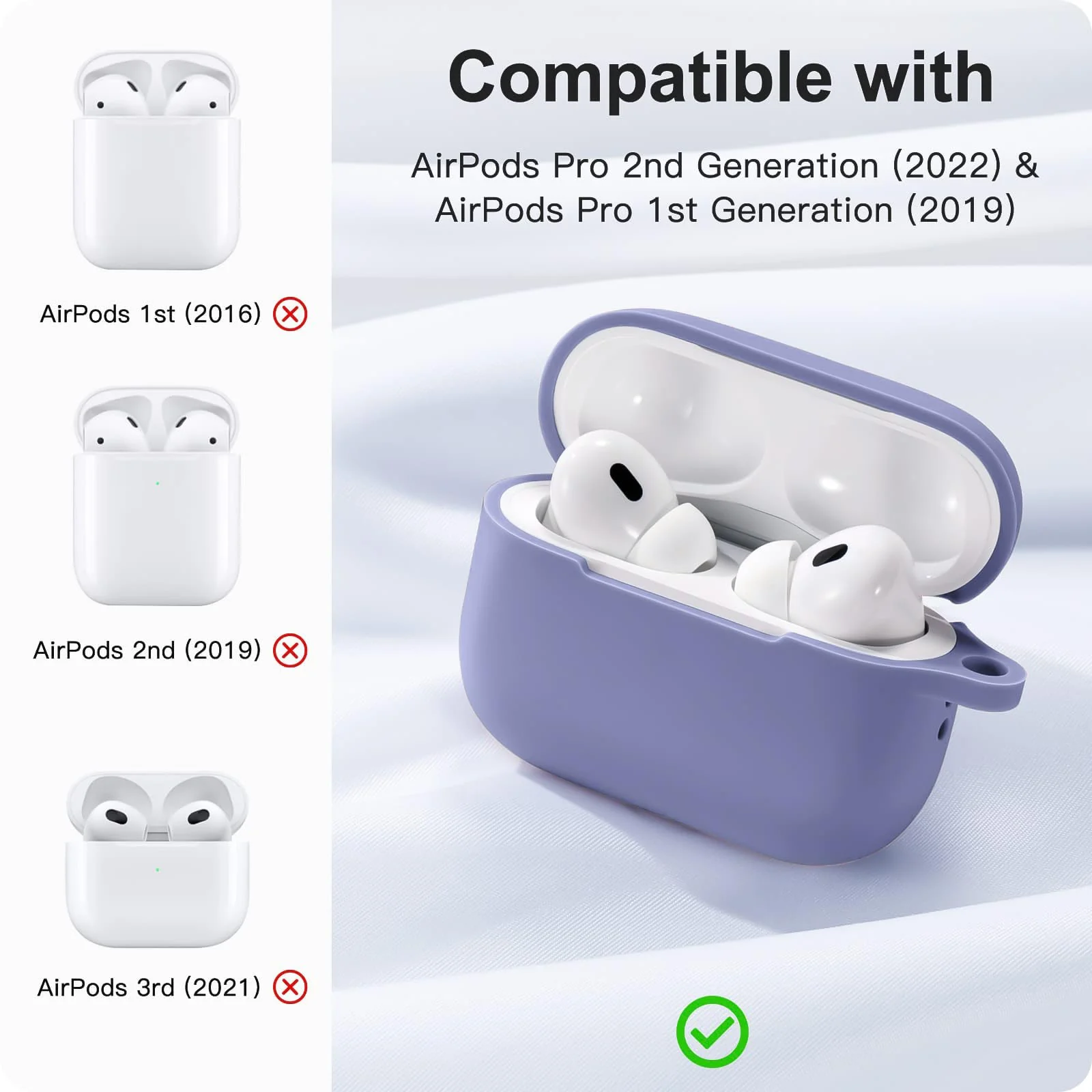 DL3 Mobilak Compatible with AirPods Pro 2nd Generation Case Cover, Protective Silicone Skin with Keychain for Women Men for Apple AirPods Pro Gen 2 (2022), Front LED Visible - Lavender