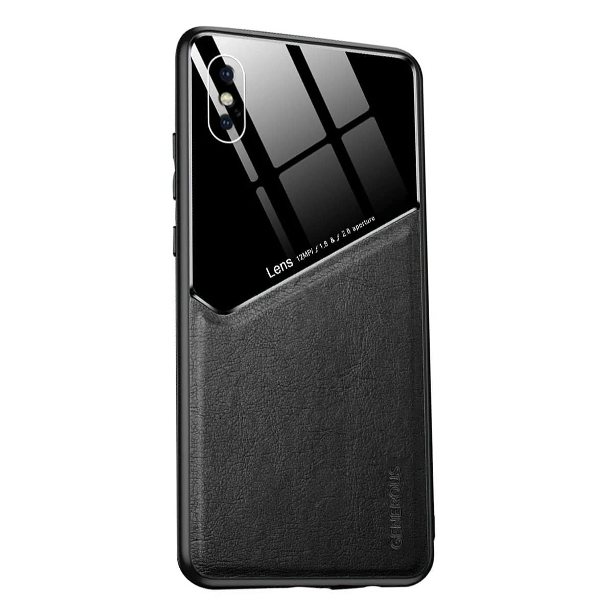 DL3 Mobilak Faux Leather and Plexiglass Protective Case with TPU Frame and Magnetic Car-Mount Support for iPhone XS Max - Black