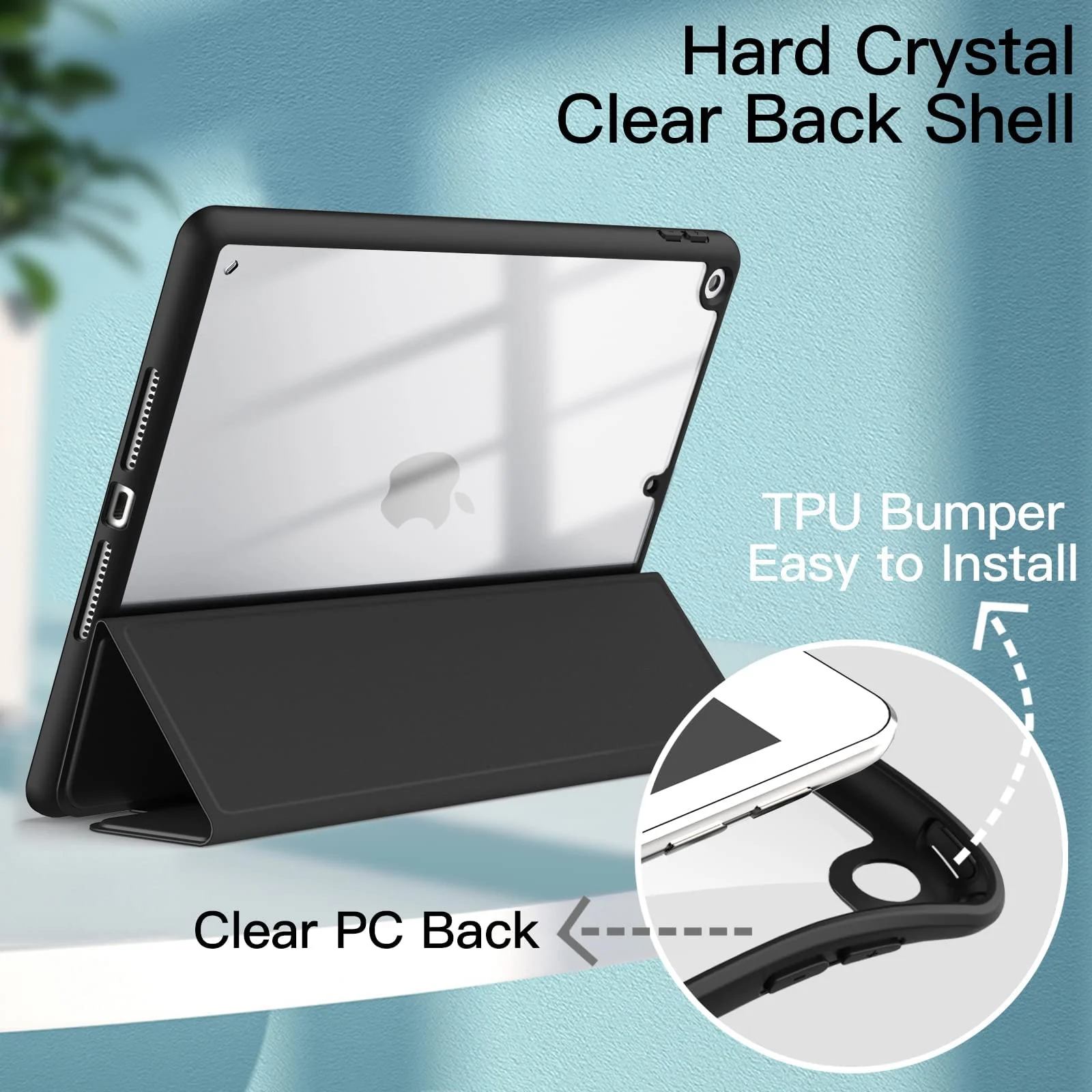 DL3 Mobilak Case for iPad 6th/5th Generation (9.7-inch, 2018/2017), iPad Pro 9.7 Inch Case 2016, iPad Air 2nd/1st, Clear Shockproof Back Cover Built-in Pencil Holder, Auto Sleep/Wake - Black