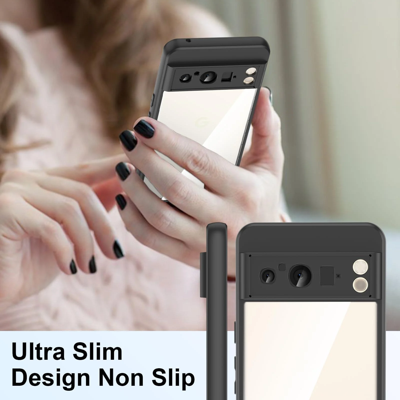 DL3 Mobilak Case Transparent For Google Pixel 8 Pro 6.7-Inch 2023, Military-Grade Shockproof Anti-Yellowing, Slim Protective Phone Case Full Bumper Cover With Camera Lens Protective - Black