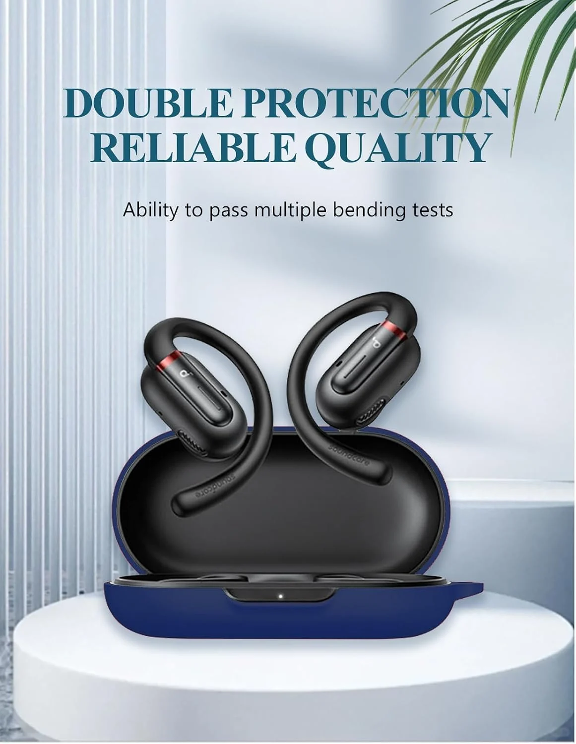 MOBIGON Silicone Earbuds Case with Carabiner for Anker Soundcore V30i, Blue