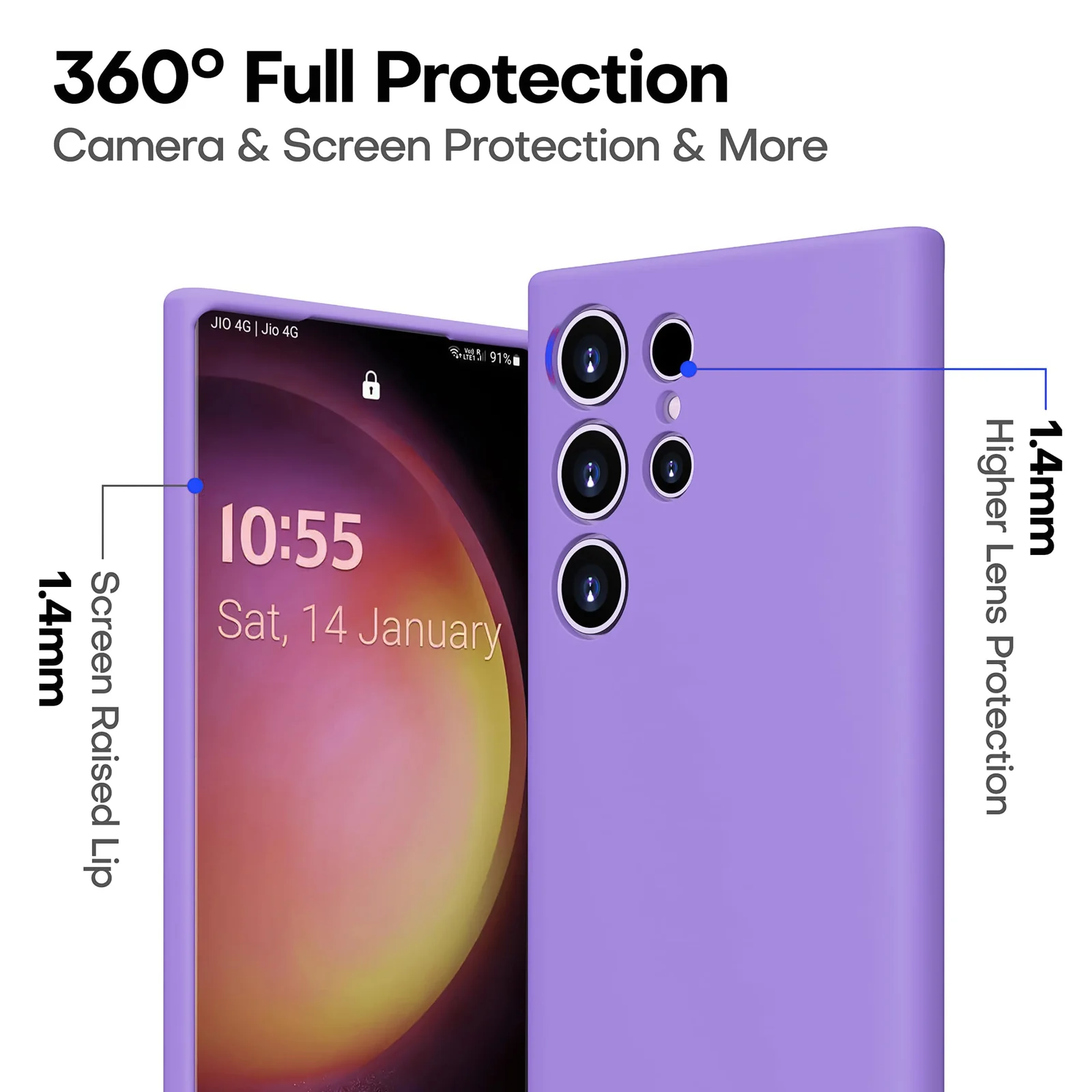 DL3 Mobilak Silicone Protective Case for Samsung Galaxy S22 Ultra 5G, Shock-absorbing protection, Scratch-resistant surface, Soft microfiber lining - Light Purple