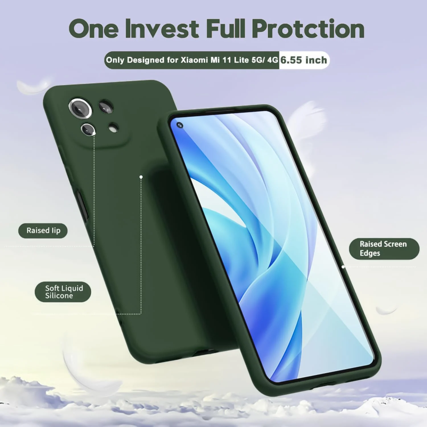 DL3 Mobilak Liquid Silicone Protective Case with Soft Microfiber Lining with Full Camera Protection for Xiaomi Mi 11 Lite 4G / 5G & Mi11 Lite 5G NE - Green