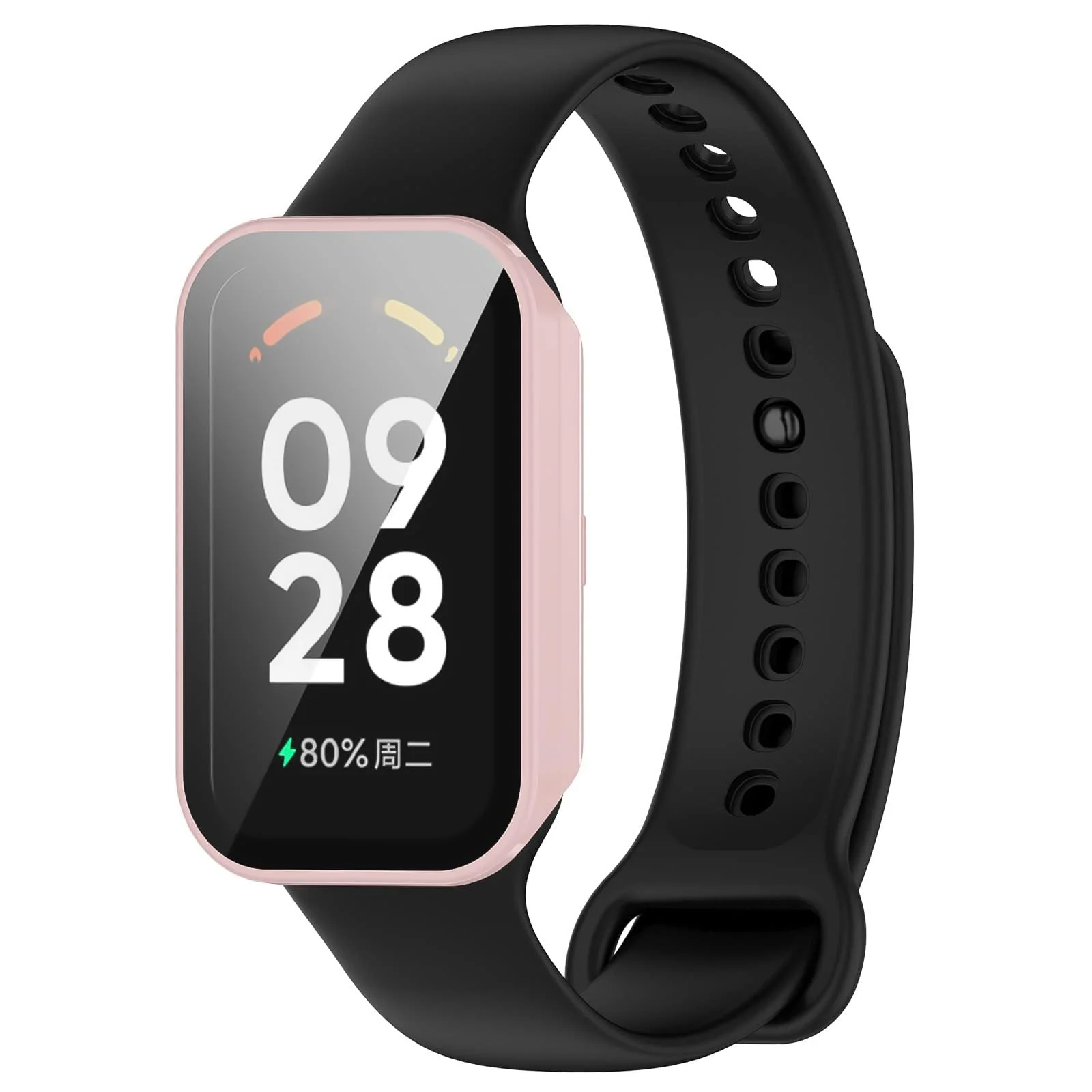 DL3 Mobilak Case Compatible with Xiaomi Redmi Band 2/ Xiaomi Smart Band 8 Active, Full Coverage Slim Hard PC Case Protective Bumper Built-in Tempered Glass Screen Protector Shell - Pink