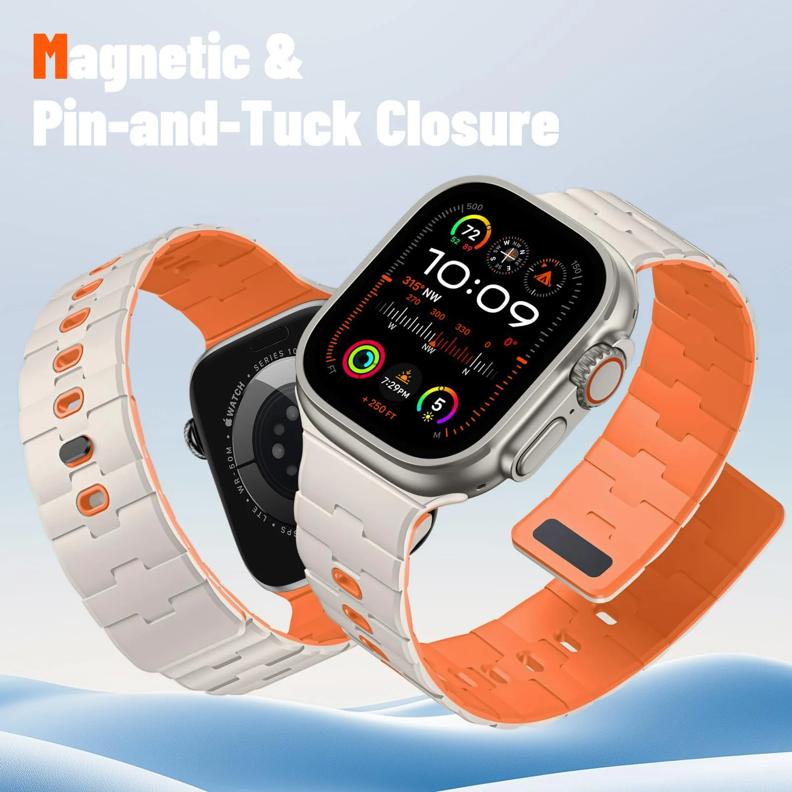 DL3 MOBILAK Adjustable Silicone Sports Watch Strap for 49MM - Beige/Orange