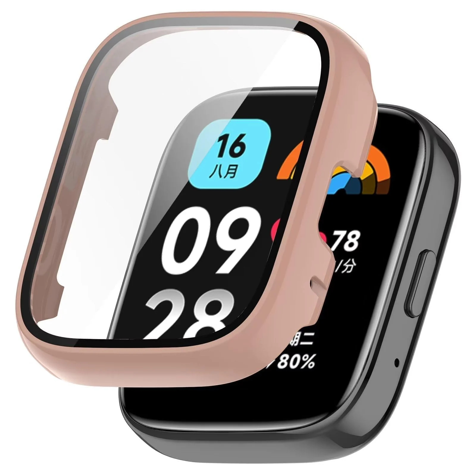 DL3 Mobilak Case with Screen Protector for Xiaomi Redmi Watch 3 Active/Redmi Watch 3 Lite, Bumper Full Coverage Hard PC Overall Protective Cover, Built-in Tempered Glass High Sensitivity - Pink