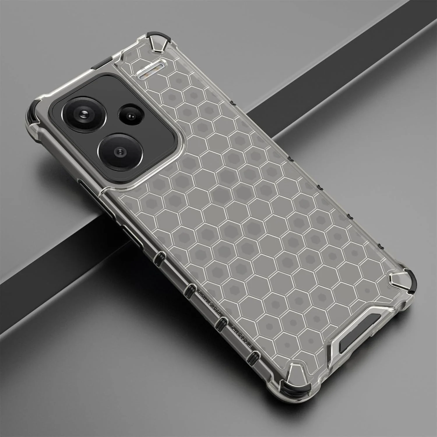DL3 Mobilak Honeycomb Protective Case for Xiaomi Redmi Note 13 Pro + Plus 5G, Shock-absorbing protection, Transparent design, Slim, lightweight profile - Black