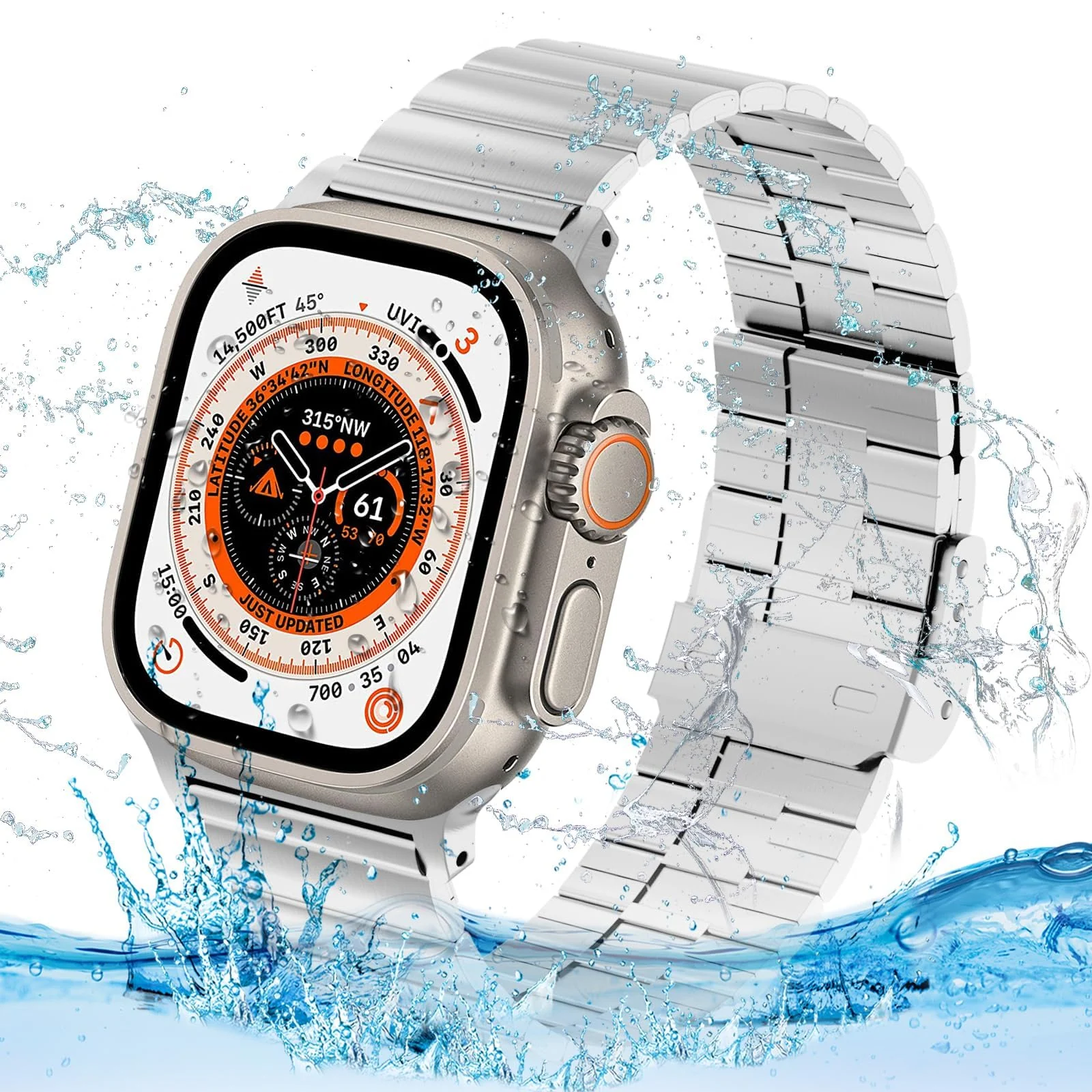 DL3 MOBILAK Adjustable Stainless-Steel Link Watch Strap for 42 and 44 and 45 and 46 and 49mm Apple Watch - C-Silver