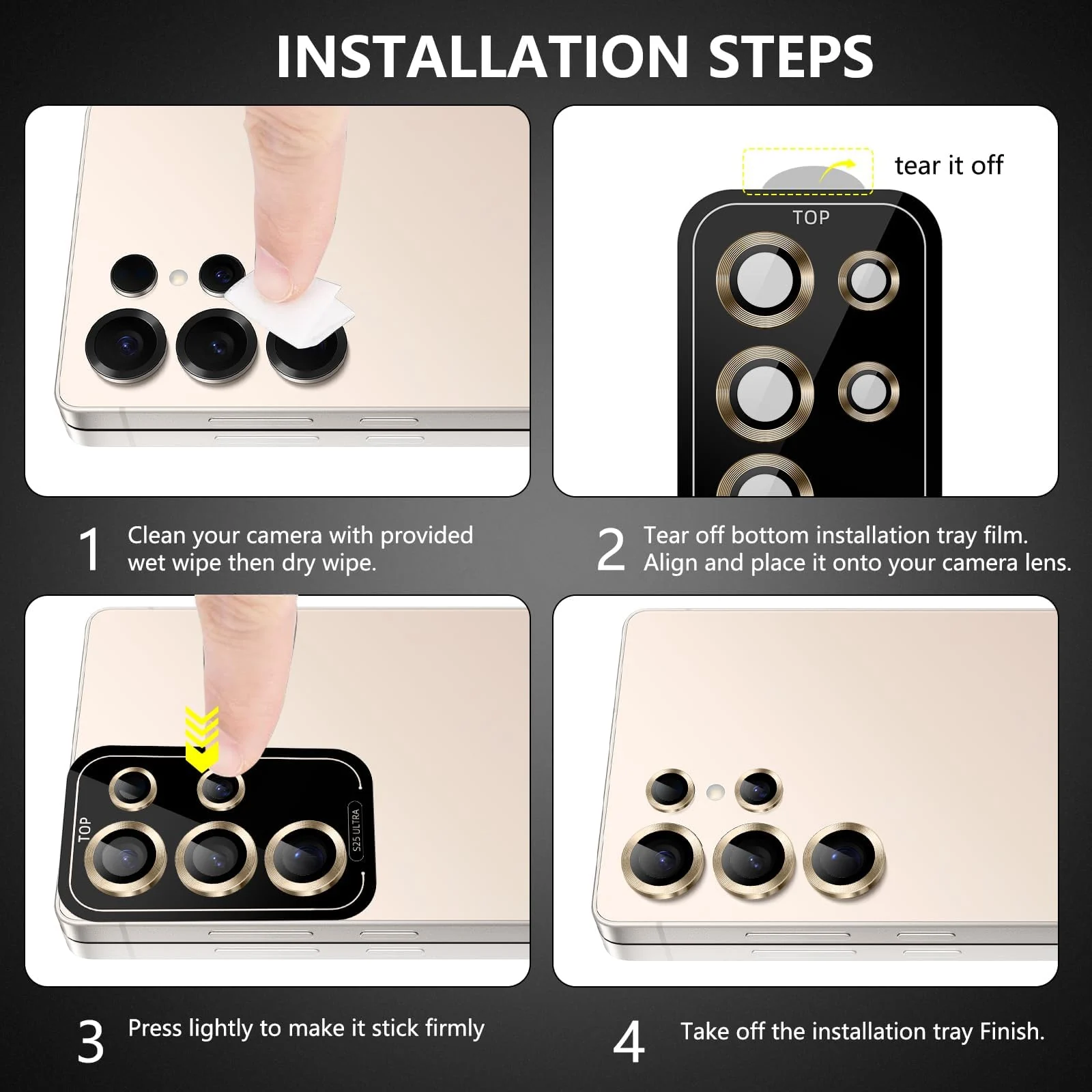DL3 Mobilak for Samsung Galaxy S25 Ultra Camera Lens Protector, Individual Lens Protectors, Scratch-Resistant Ultra-Thin Tempered Glass with Aluminum Ring Cover, Galaxy S25 Ultra Case Friendly - Gold