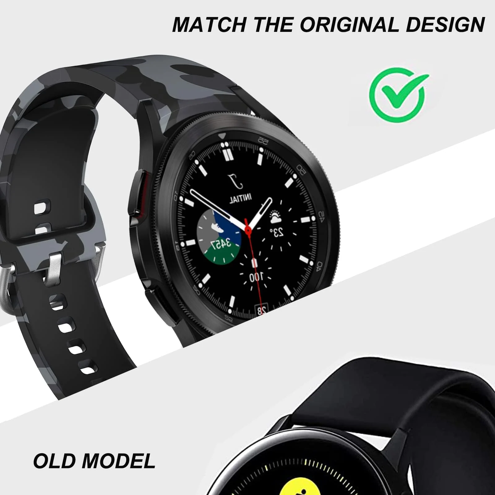 DL3 Mobilak No Gap Bands Compatible with Samsung Galaxy Watch 7 5 4 6 Band 44mm 40mm/Watch 5 Pro 45mm/Galaxy Watch 4 Classic 46mm 42mm Strap,20mm Quick Release Sport Replacement Bands for Women Men - Camouflage Grey