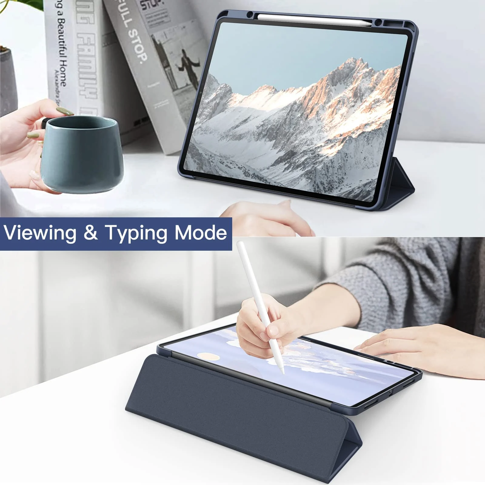 DL3 Mobilak for iPad Pro 12.9 Case 6th/5th/4th/3rd Generation 2022/2021/2020/2018, Clear Shockproof Back Cover Built-in Pencil Holder, Auto Sleep/Wake - Dark Blue